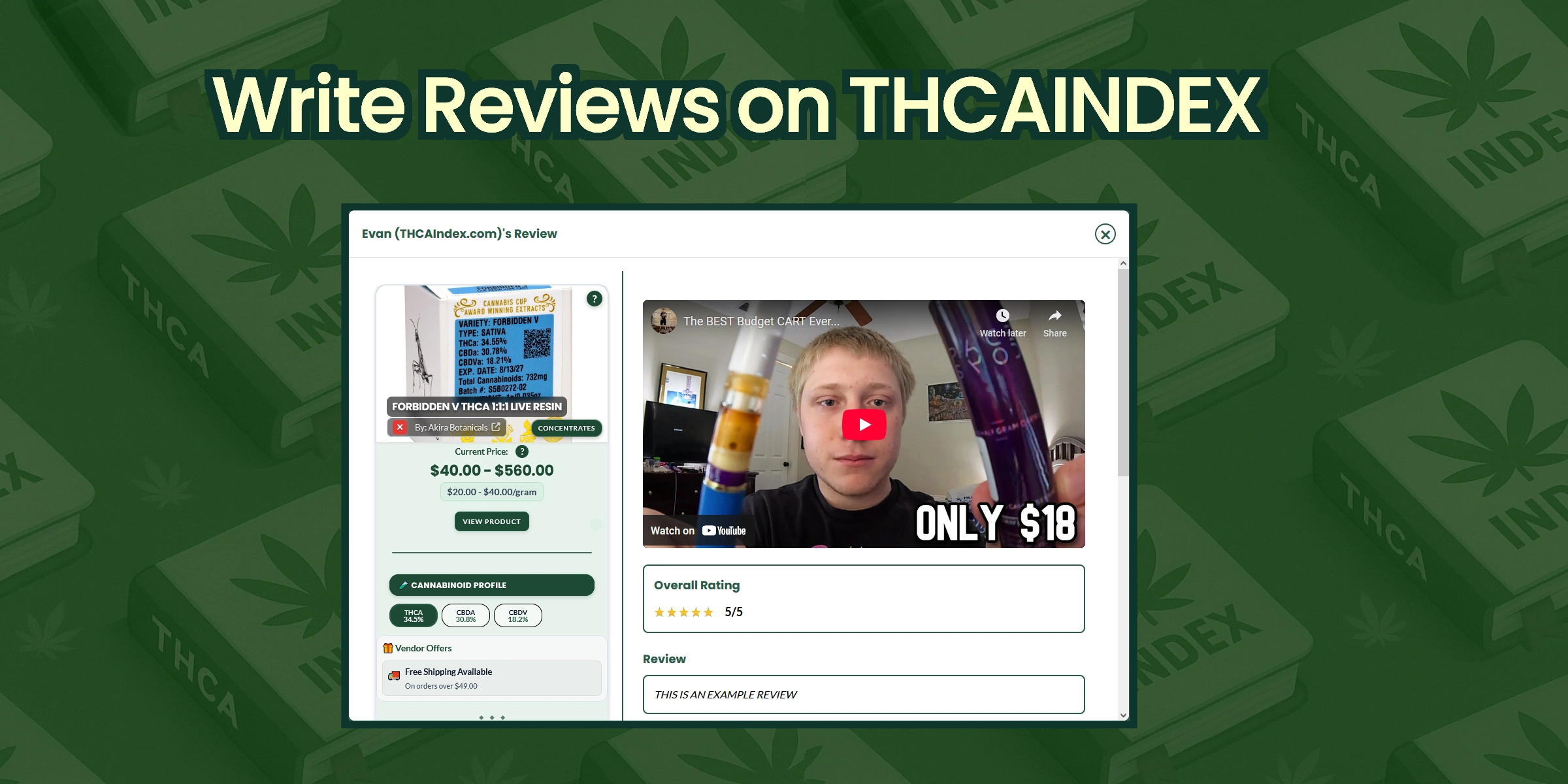Write Reviews on THCAIndex - Share your experience